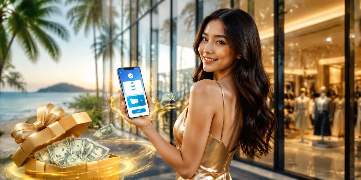 Pengguna Langkawi bermain kasino mudah alih di tepi pantai dengan telefon pintar